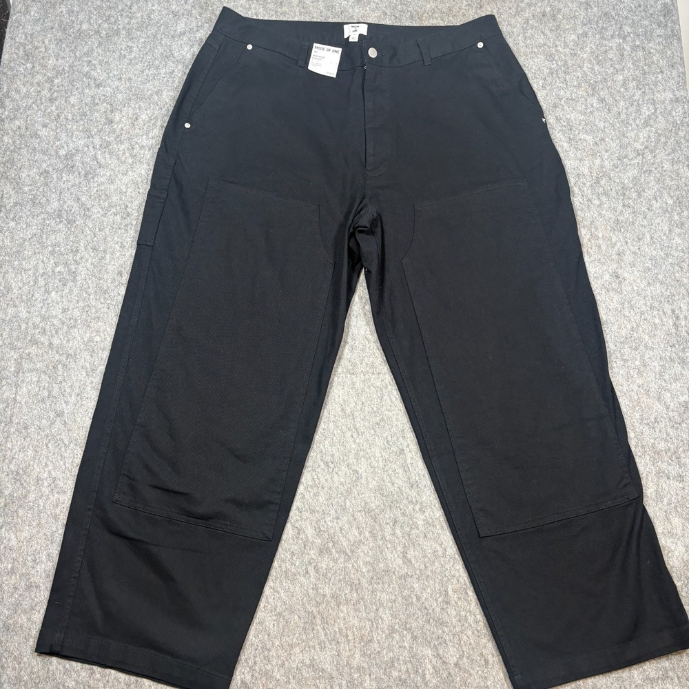 Mode of One Baggy Pants Men's Size 40 Black Mid Rise Wide Leg Open Hem Casual